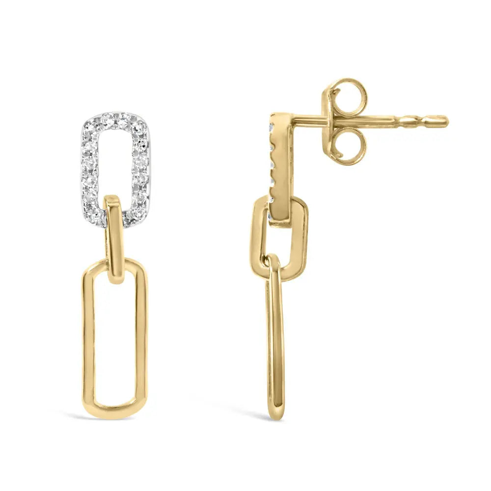 14K Yellow Gold 1/10 Cttw Diamond Studded Paperclip Drop and Dangle Earrings (I-J Color, SI1-SI2 Clarity) - Bijoux-NYC Direct