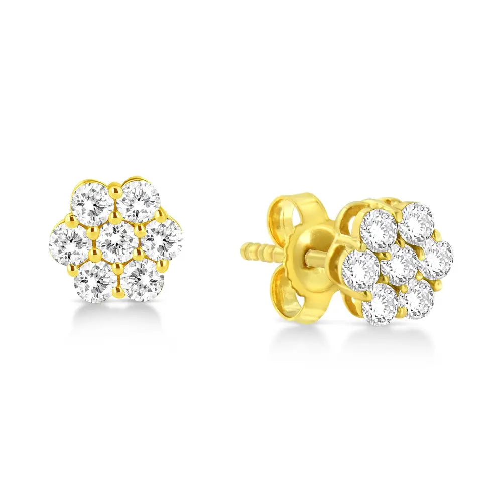 14k yellow gold 1/2 cttw round diamond floral cluster stud earrings bijoux-nyc direct