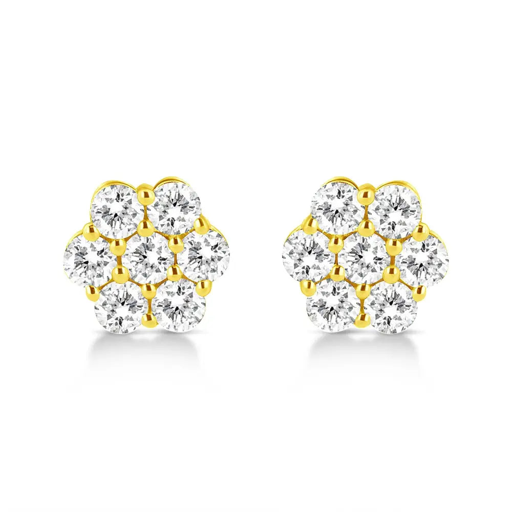 14k yellow gold 1/2 cttw round diamond floral cluster stud earrings bijoux-nyc direct