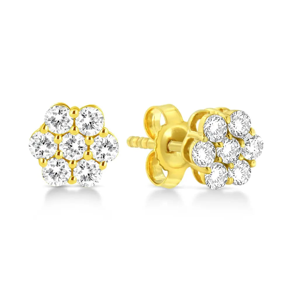 14k yellow gold 1/2 cttw round diamond floral cluster stud earrings bijoux-nyc direct