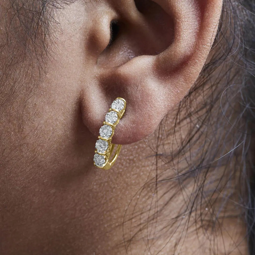 14k Yellow Gold 1/2 Cttw Diamond Cluster Hoop Earrings (H-I Color, SI2-I1 Clarity) - Bijoux-NYC Direct