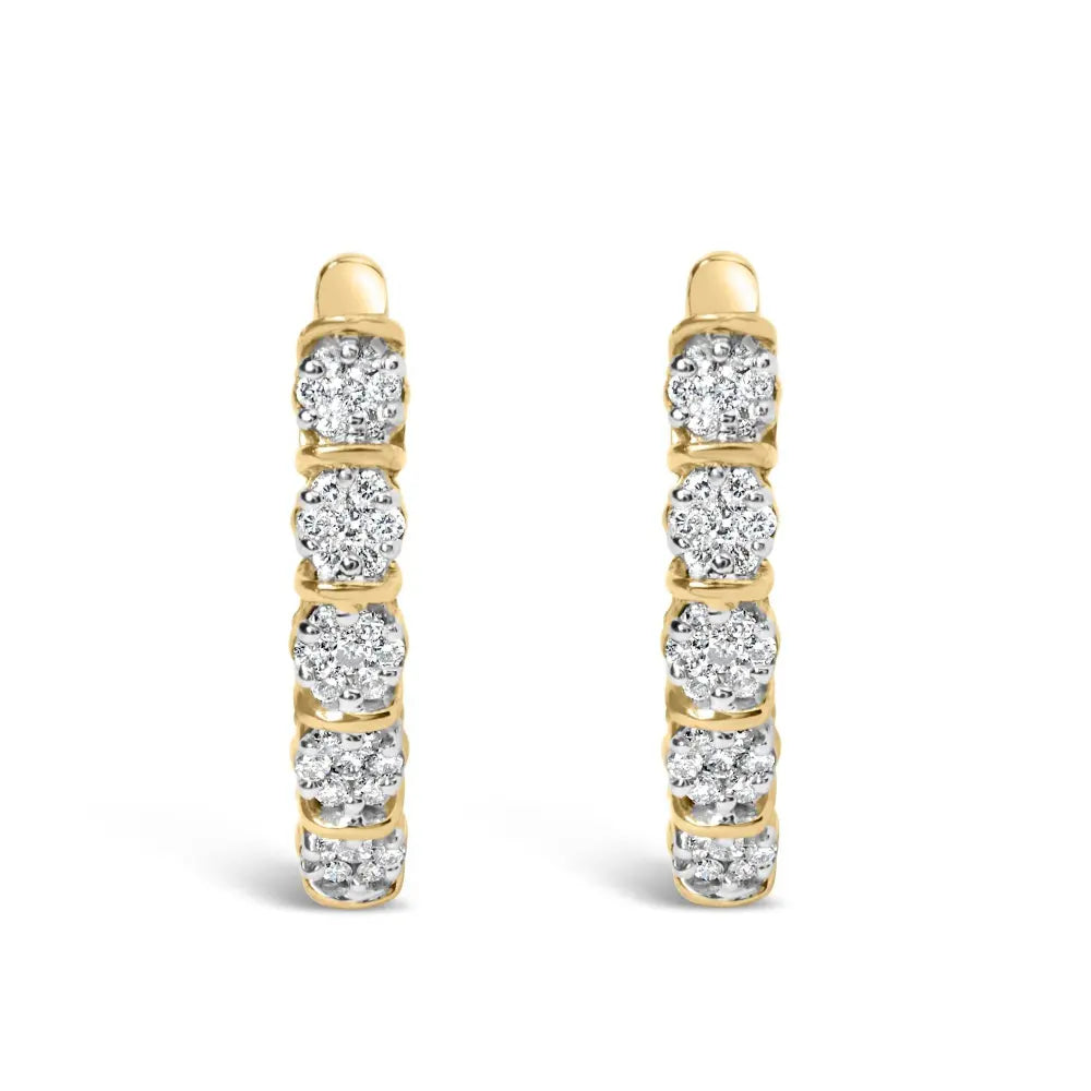 14k Yellow Gold 1/2 Cttw Diamond Cluster Hoop Earrings (H-I Color, SI2-I1 Clarity) - Bijoux-NYC Direct