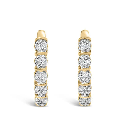 14k Yellow Gold 1/2 Cttw Diamond Cluster Hoop Earrings (H-I Color, SI2-I1 Clarity) - Bijoux-NYC Direct