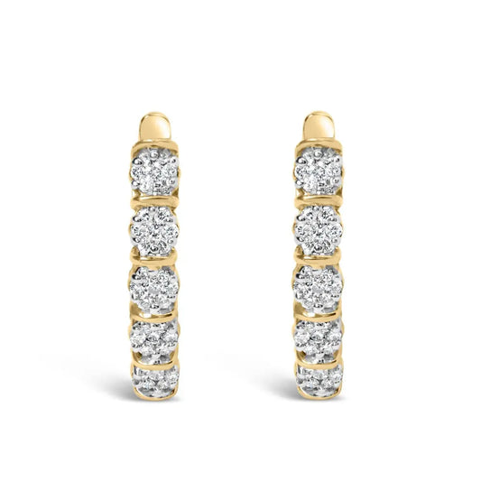 14k Yellow Gold 1/2 Cttw Diamond Cluster Hoop Earrings (H-I Color, SI2-I1 Clarity) - Bijoux-NYC Direct