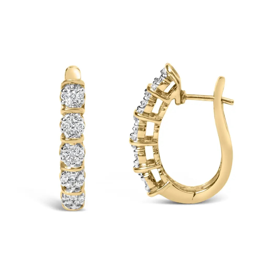 14k yellow gold 1/2 cttw diamond cluster 3/4 inch hoop earrings bijoux-nyc direct