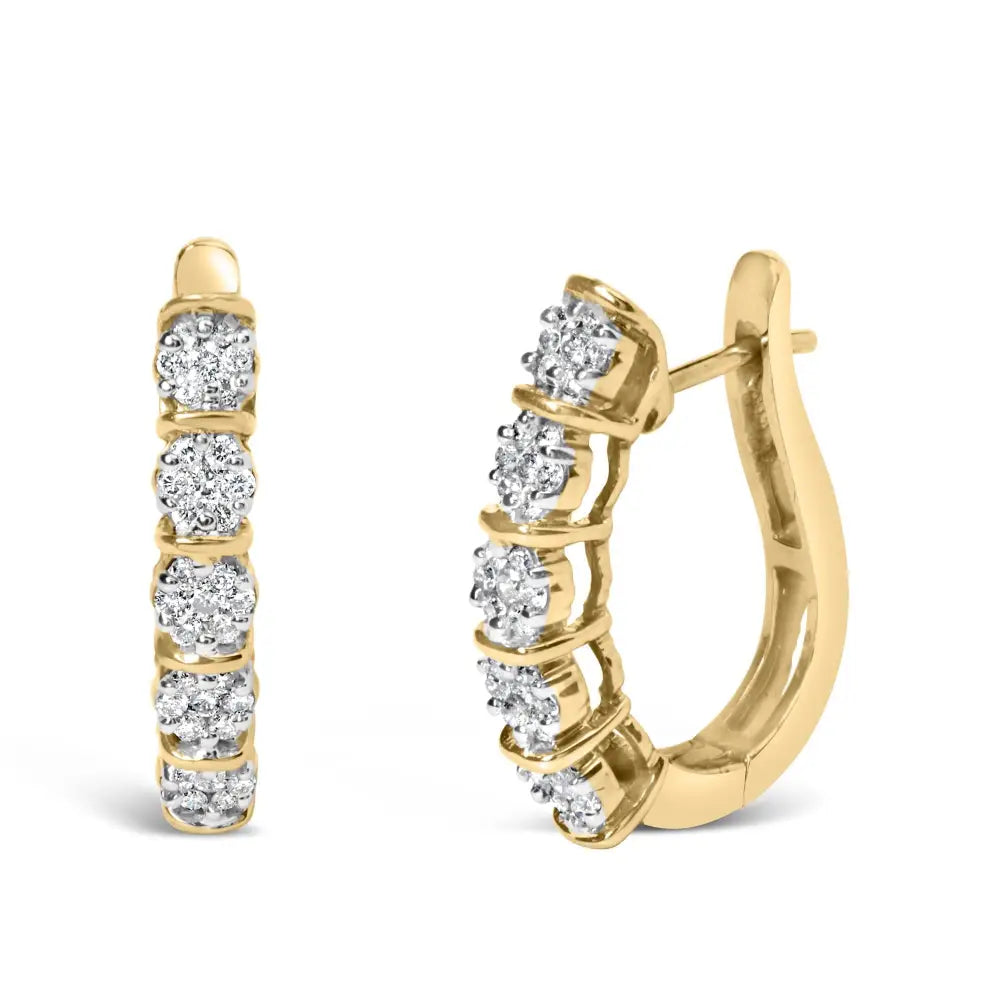 14k yellow gold 1/2 cttw diamond cluster 3/4 inch hoop earrings bijoux-nyc direct