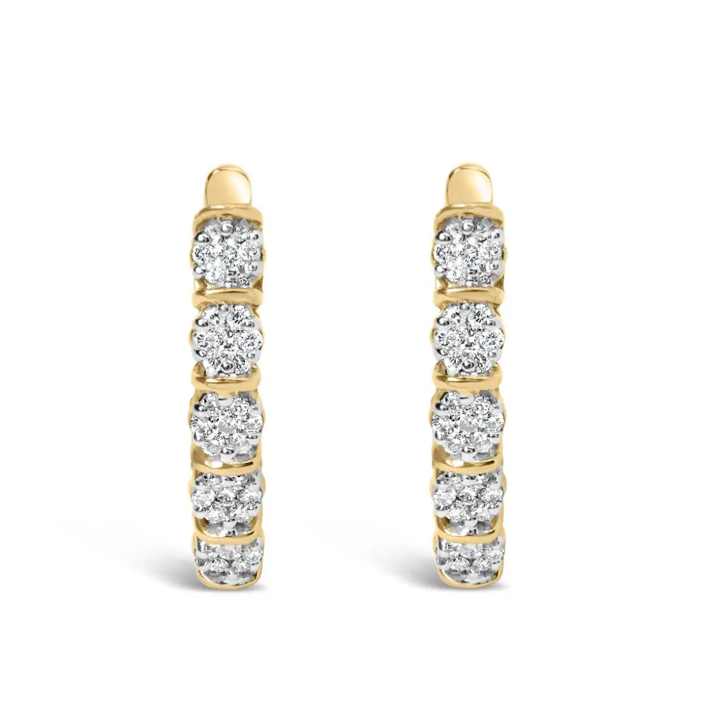 14k yellow gold 1/2 cttw diamond cluster 3/4 inch hoop earrings bijoux-nyc direct