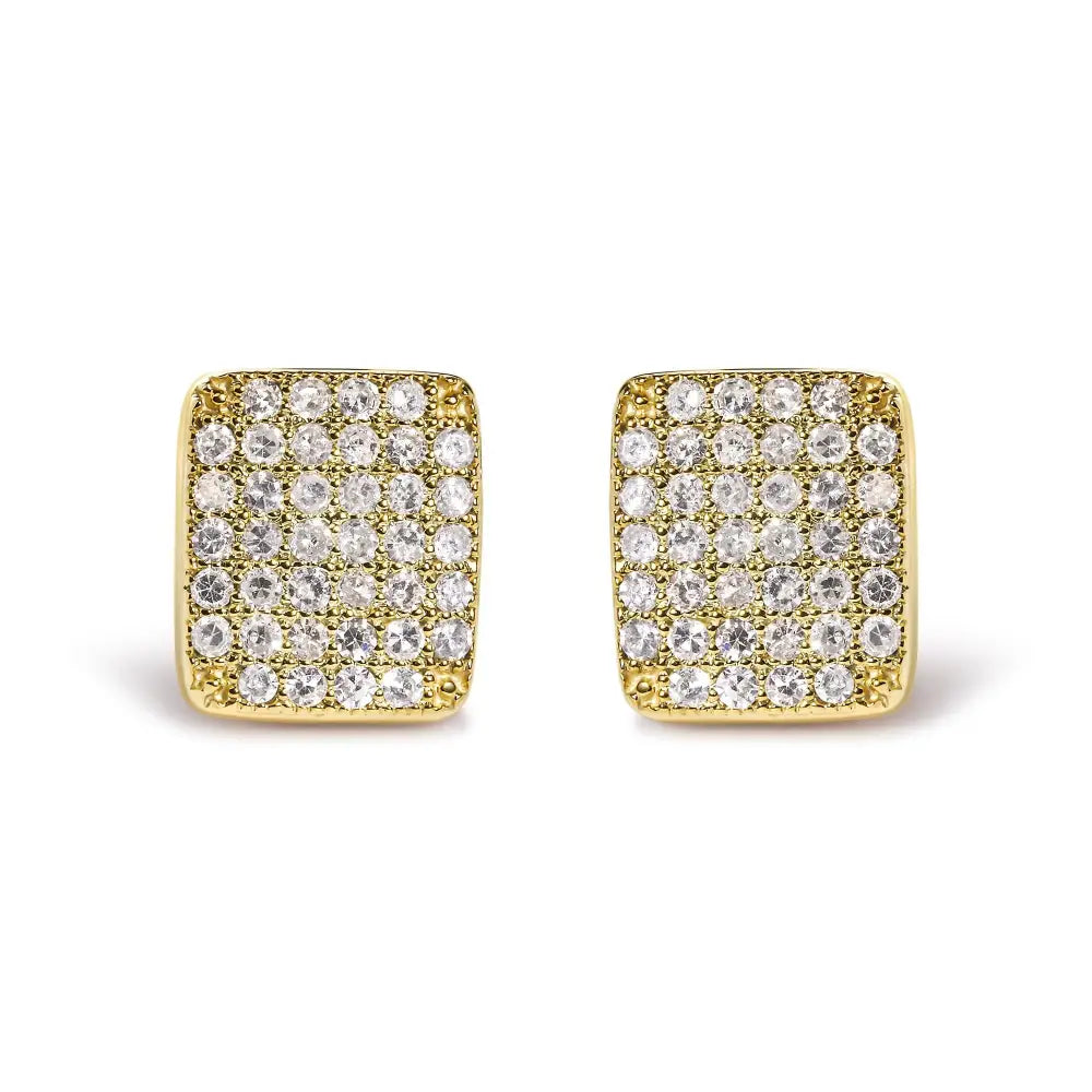 14k yellow gold 1/2 cttw diamond square composite cluster stud earrings bijoux-nyc direct