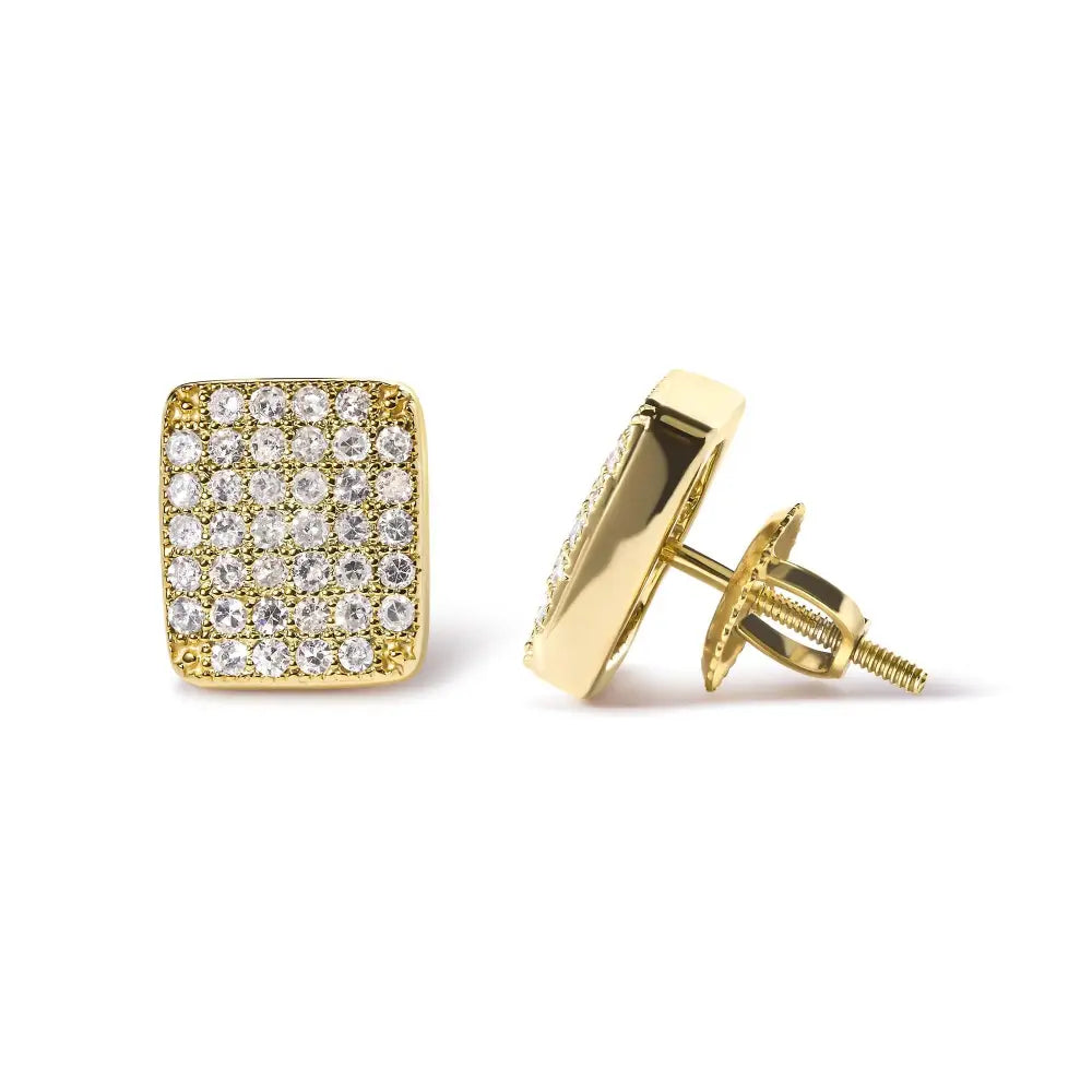 14k yellow gold 1/2 cttw diamond square composite cluster stud earrings bijoux-nyc direct