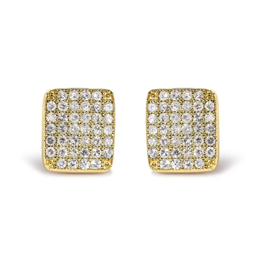 14K Yellow Gold 1/2 Cttw Diamond Square Shaped Composite Cluster Stud Earrings (I-J Color, I1-I2 Clarity) - Bijoux-NYC Direct