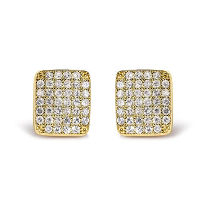 14K Yellow Gold 1/2 Cttw Diamond Square Shaped Composite Cluster Stud Earrings (I-J Color, I1-I2 Clarity) - Bijoux-NYC Direct