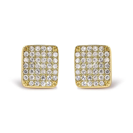 14K Yellow Gold 1/2 Cttw Diamond Square Shaped Composite Cluster Stud Earrings (I-J Color, I1-I2 Clarity) - Bijoux-NYC Direct