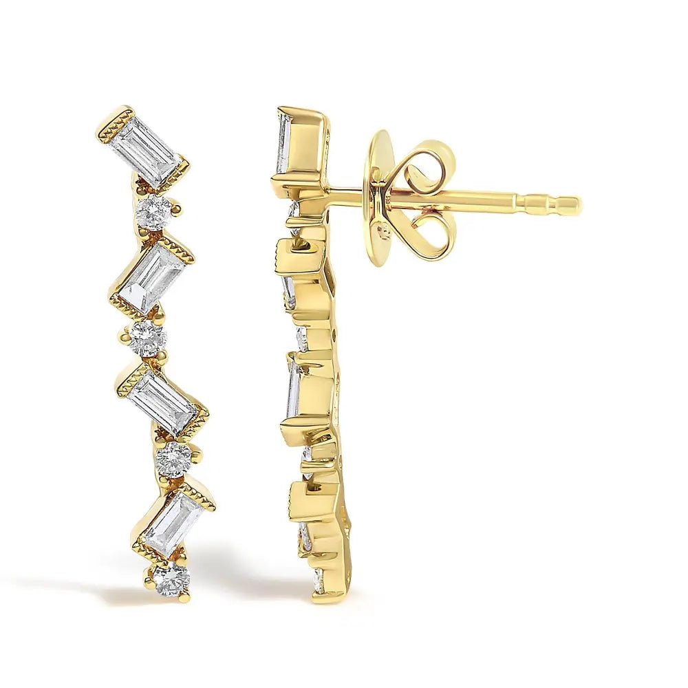 14K Yellow Gold 1/2 Cttw Diamond Zig Zag Drop Earrings (I-J Color, SI2-I1 Clarity) - Bijoux-NYC Direct