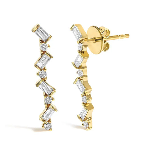 14K Yellow Gold 1/2 Cttw Diamond Zig Zag Drop Earrings (I-J Color, SI2-I1 Clarity) - Bijoux-NYC Direct