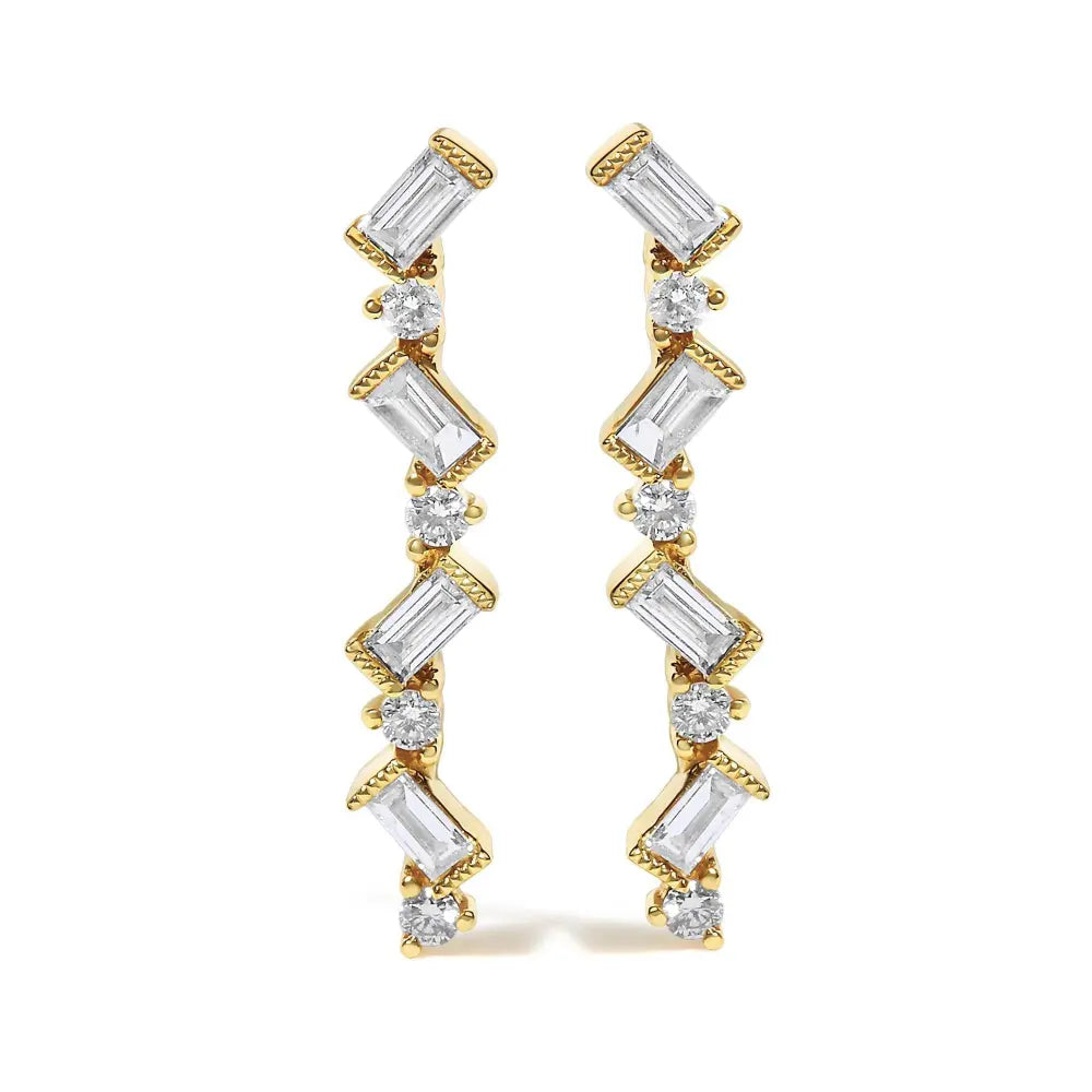 14K Yellow Gold 1/2 Cttw Diamond Zig Zag Drop Earrings (I-J Color, SI2-I1 Clarity) - Bijoux-NYC Direct