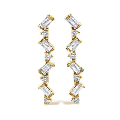 14K Yellow Gold 1/2 Cttw Diamond Zig Zag Drop Earrings (I-J Color, SI2-I1 Clarity) - Bijoux-NYC Direct
