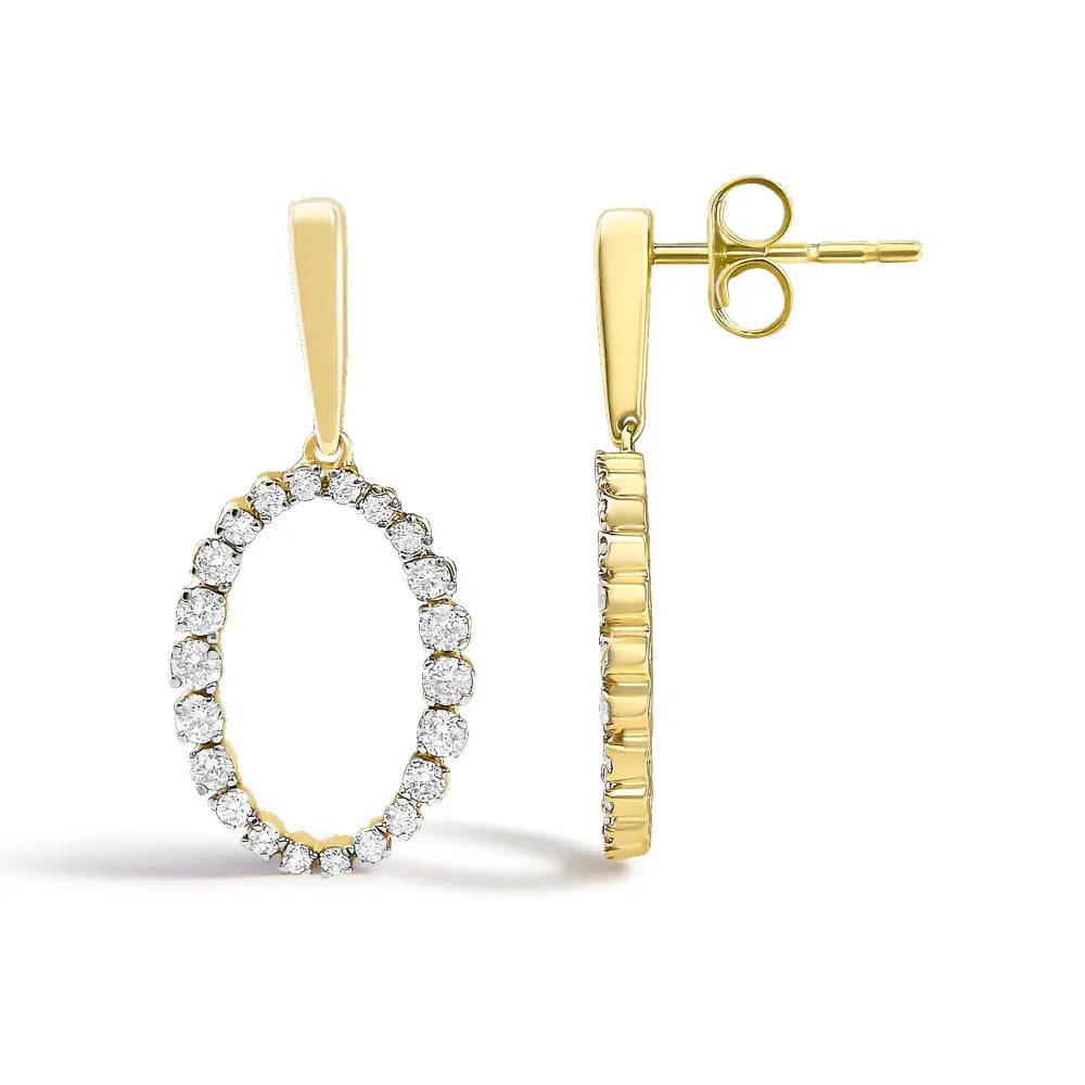 14k yellow gold 1/2 cttw graduating diamond oval dangle earrings bijoux-nyc direct