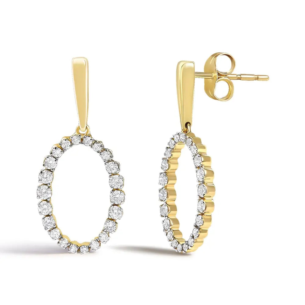 14k yellow gold 1/2 cttw graduating diamond oval dangle earrings bijoux-nyc direct