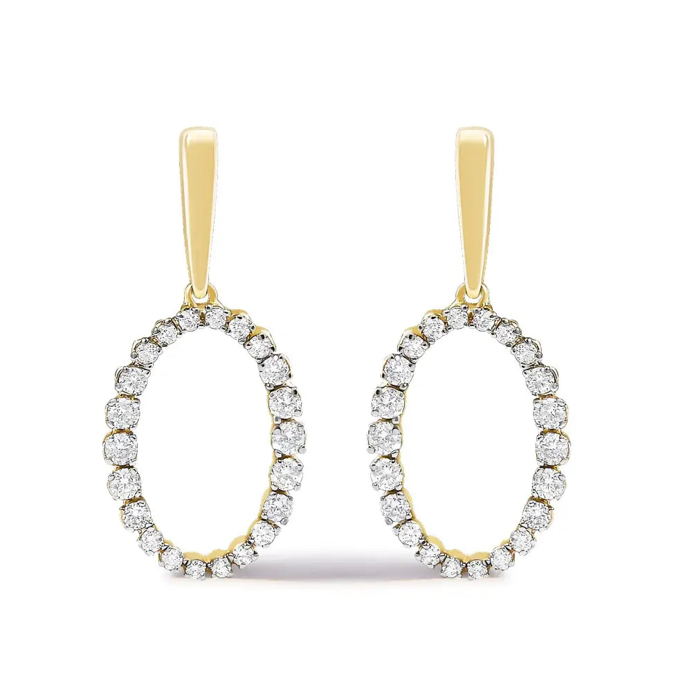 14k yellow gold 1/2 cttw graduating diamond oval dangle earrings bijoux-nyc direct