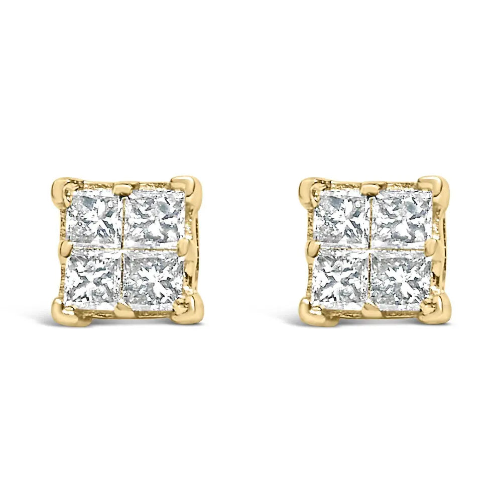 14K Yellow Gold 1/2 Cttw Invisible Set Princess Diamond Composite Square Stud Earring (K-L Color, SI1-SI2 Clarity) - Bijoux-NYC Direct