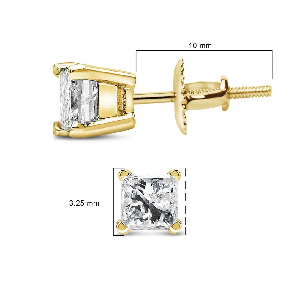Princess cut diamond solitaire stud earrings in 14k yellow gold – 1/2 cttw bijoux-nyc direct