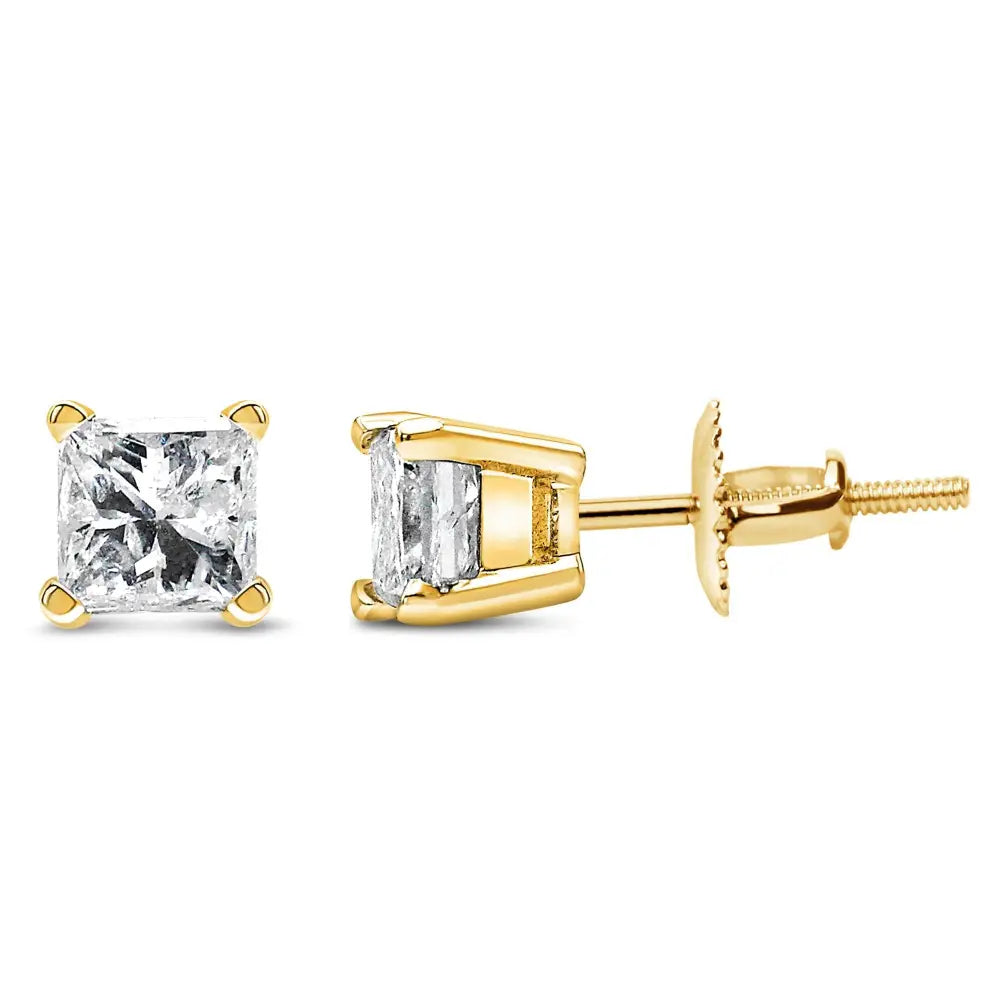 Princess cut diamond solitaire stud earrings in 14k yellow gold – 1/2 cttw bijoux-nyc direct