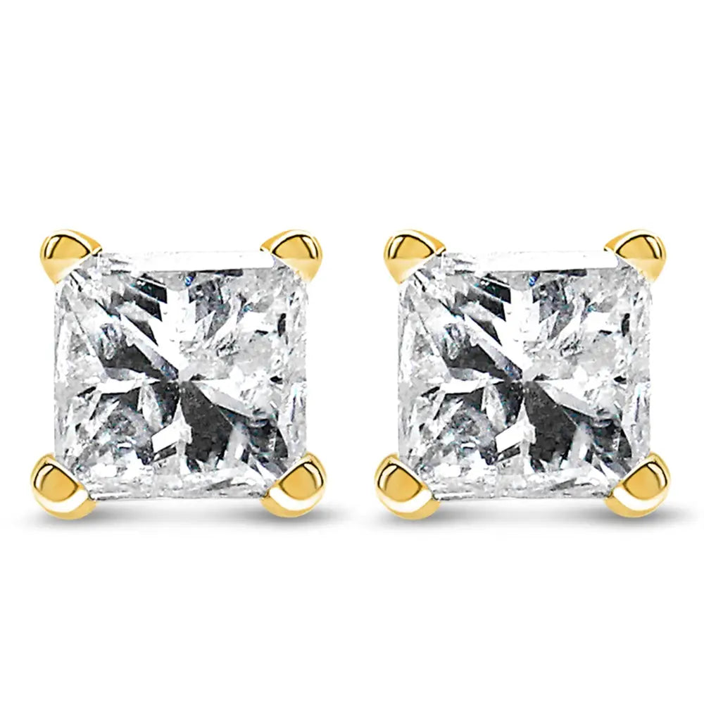 Princess cut diamond solitaire stud earrings in 14k yellow gold – 1/2 cttw bijoux-nyc direct