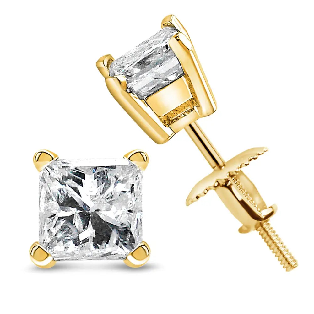 Princess cut diamond solitaire stud earrings in 14k yellow gold – 1/2 cttw bijoux-nyc direct