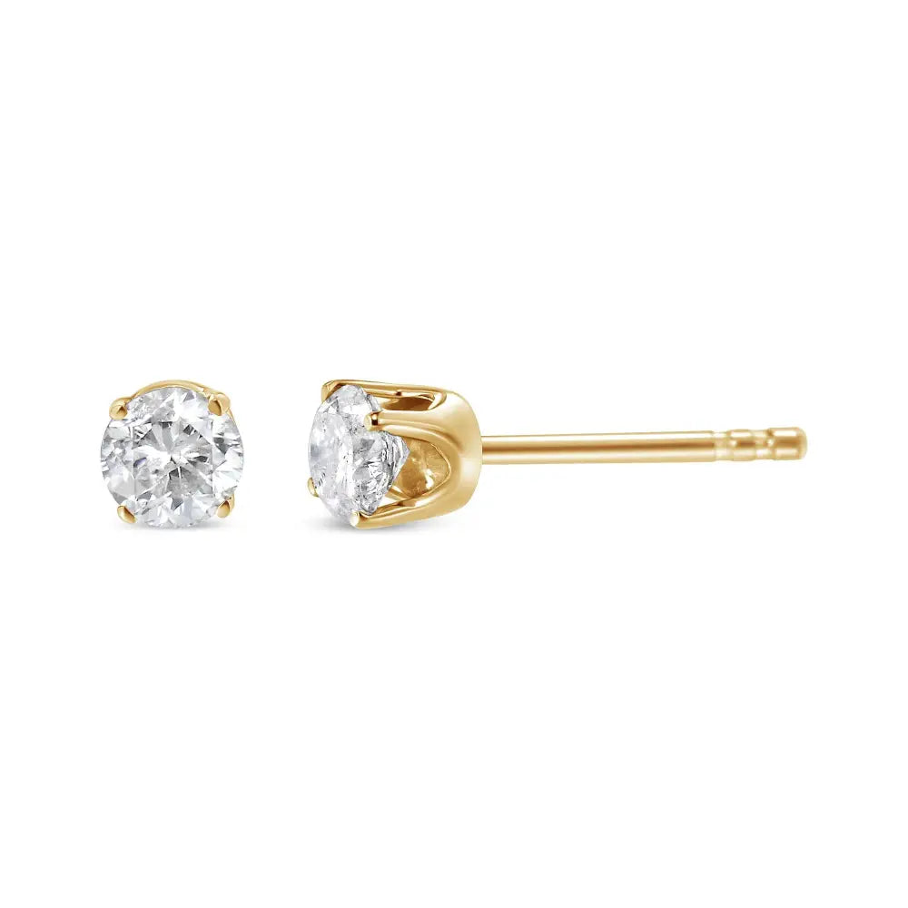 Round diamond solitaire stud earrings in 14k yellow gold – 1/2 cttw bijoux-nyc direct