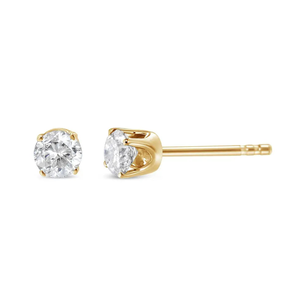14K Yellow Gold 1/2 Cttw Round-Cut Diamond Solitaire Stud Earrings (O-P Color, SI2-I1 Clarity) - Bijoux-NYC Direct