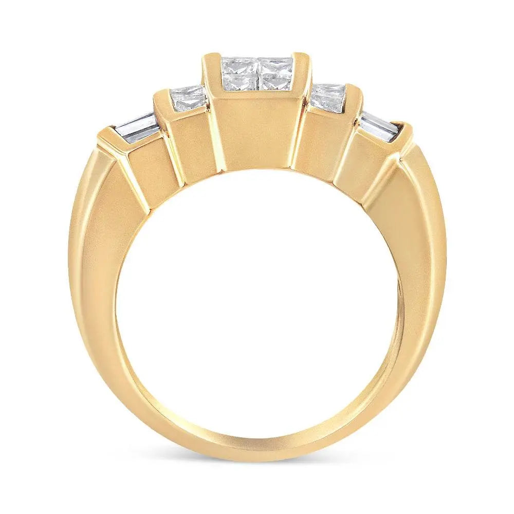 14K Yellow Gold 1 3/4 Cttw Baguette and Princess-Cut Diamond Step Up Tapered Cocktail Ring Band (G-H Color, VS1-VS2 Clarity) - Bijoux-NYC Direct
