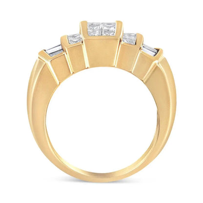 14K Yellow Gold 1 3/4 Cttw Baguette and Princess-Cut Diamond Step Up Tapered Cocktail Ring Band (G-H Color, VS1-VS2 Clarity) - Bijoux-NYC Direct
