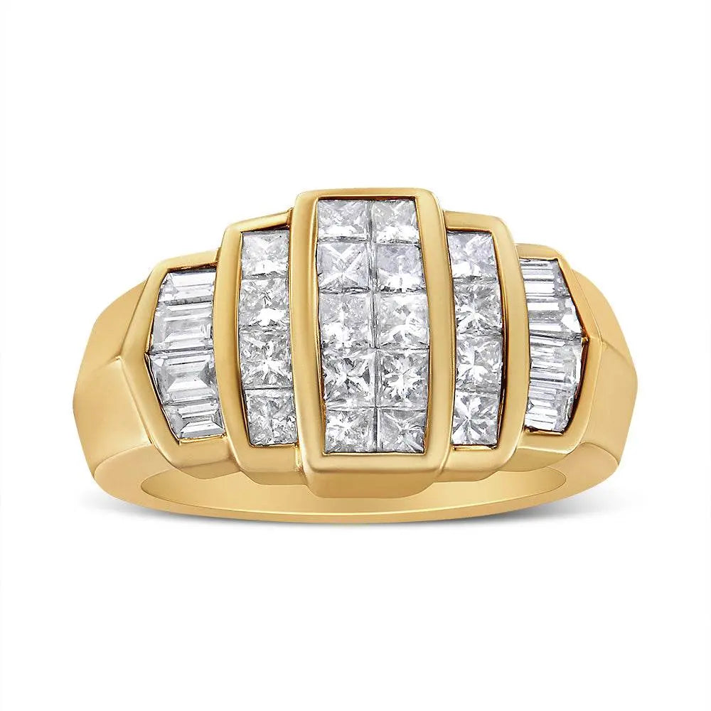 14K Yellow Gold 1 3/4 Cttw Baguette and Princess-Cut Diamond Step Up Tapered Cocktail Ring Band (G-H Color, VS1-VS2 Clarity) - Bijoux-NYC Direct
