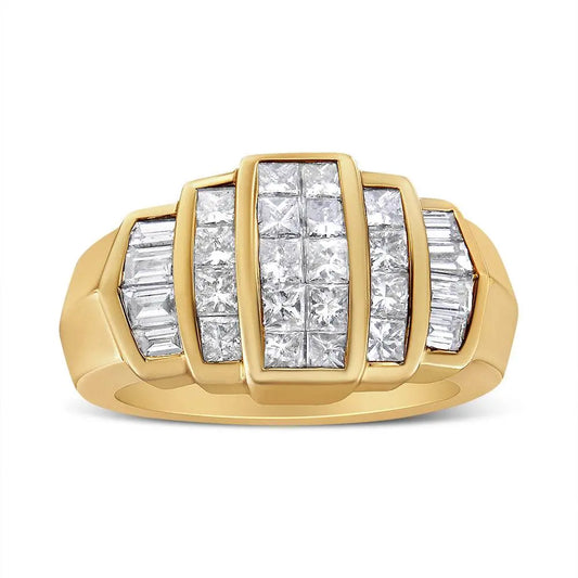 14K Yellow Gold 1 3/4 Cttw Baguette and Princess-Cut Diamond Step Up Tapered Cocktail Ring Band (G-H Color, VS1-VS2 Clarity) - Bijoux-NYC Direct
