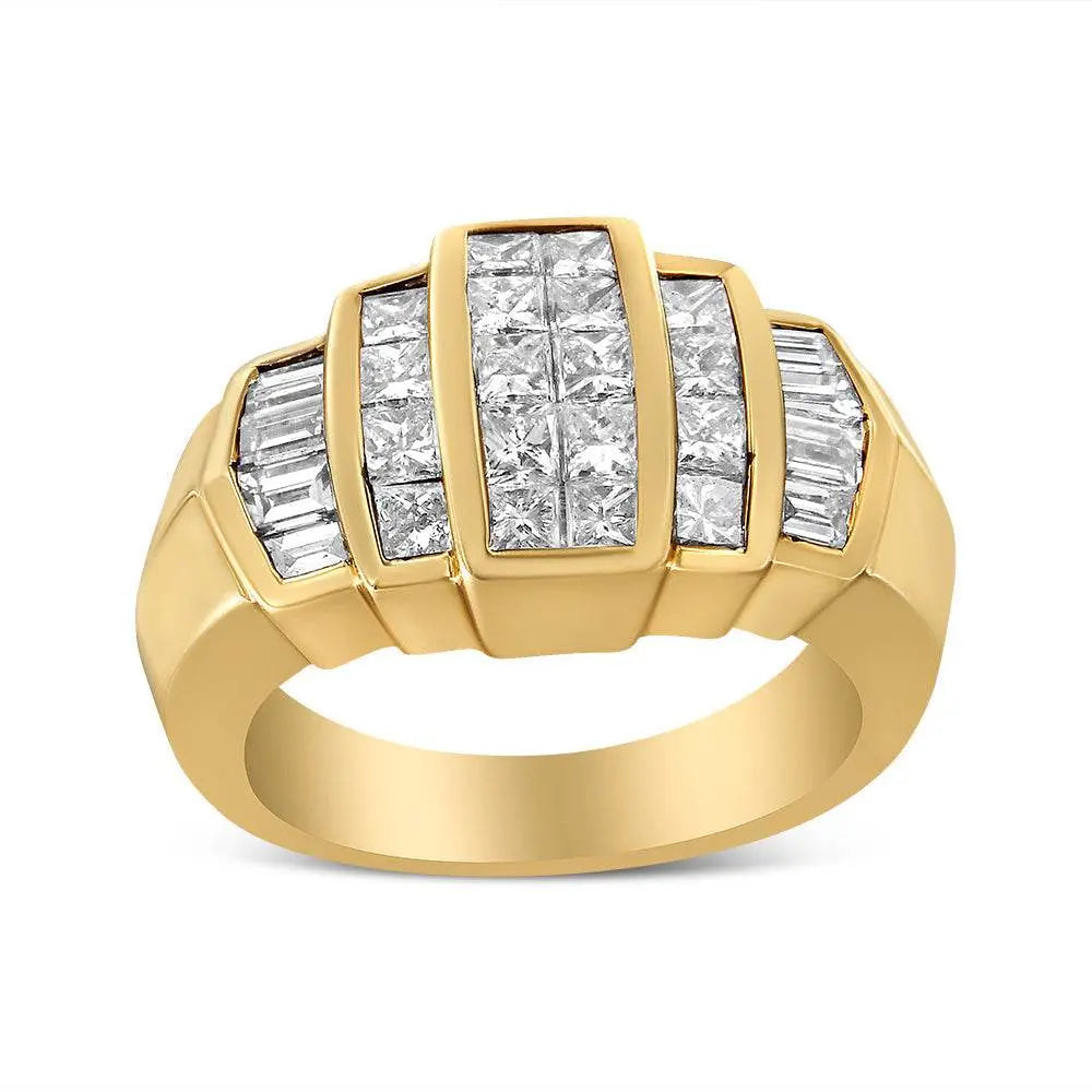 14K Yellow Gold 1 3/4 Cttw Baguette and Princess-Cut Diamond Step Up Tapered Cocktail Ring Band (G-H Color, VS1-VS2 Clarity) - Bijoux-NYC Direct