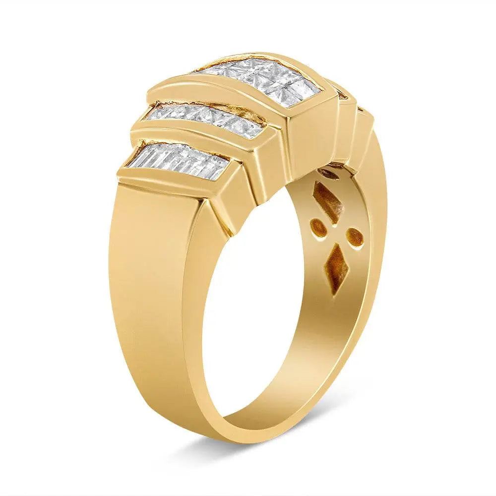 14K Yellow Gold 1 3/4 Cttw Baguette and Princess-Cut Diamond Step Up Tapered Cocktail Ring Band (G-H Color, VS1-VS2 Clarity) - Bijoux-NYC Direct