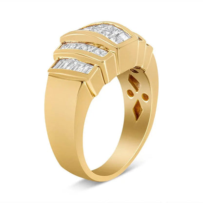 14K Yellow Gold 1 3/4 Cttw Baguette and Princess-Cut Diamond Step Up Tapered Cocktail Ring Band (G-H Color, VS1-VS2 Clarity) - Bijoux-NYC Direct