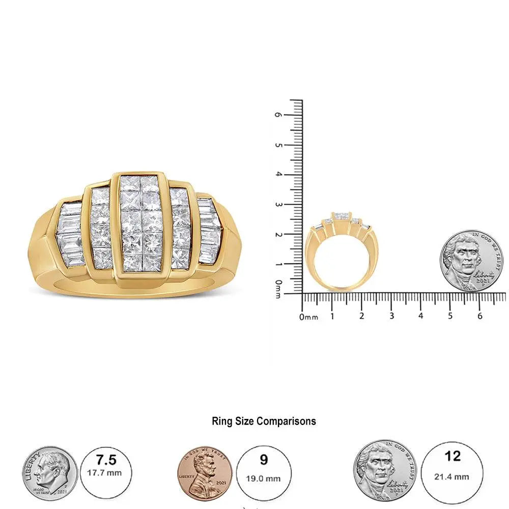 14K Yellow Gold 1 3/4 Cttw Baguette and Princess-Cut Diamond Step Up Tapered Cocktail Ring Band (G-H Color, VS1-VS2 Clarity) - Bijoux-NYC Direct