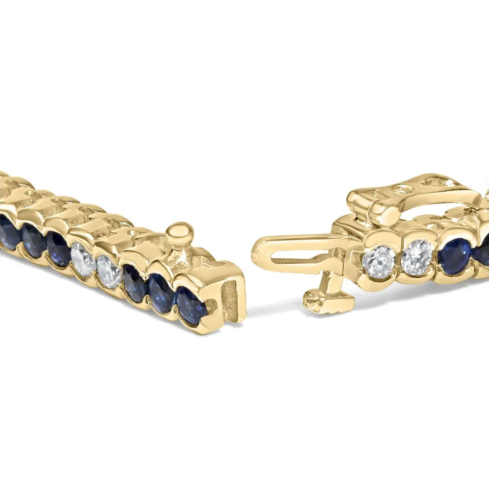 14k yellow gold 1 3/4 cttw diamond and 5.0 blue sapphire bezel set tennis bracelet (g h color si1 si2 clarity) 7’’ inches