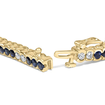14k yellow gold 1 3/4 cttw diamond and 5.0 blue sapphire bezel set tennis bracelet (g h color si1 si2 clarity) 7’’ inches