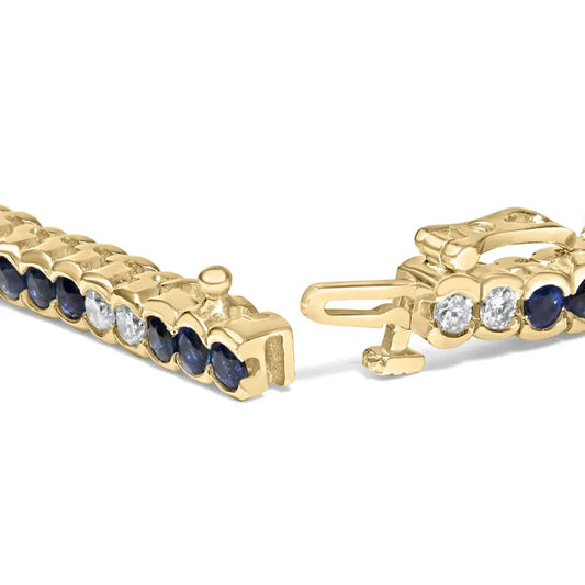 14k yellow gold 1 3/4 cttw diamond and 5.0 blue sapphire bezel set tennis bracelet (g h color si1 si2 clarity) 7’’ inches