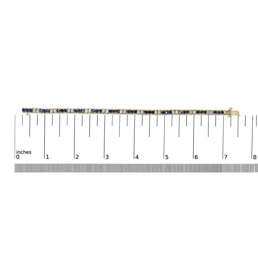 14k yellow gold 1 3/4 cttw diamond and 5.0 blue sapphire bezel set tennis bracelet (g h color si1 si2 clarity) 7’’ inches