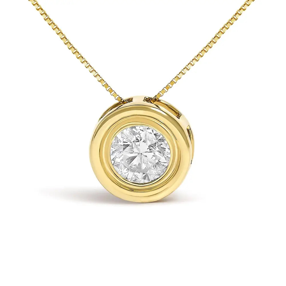 14k yellow gold 1 3/8 cttw round champagne diamond bezel pendant necklace bijoux-nyc direct