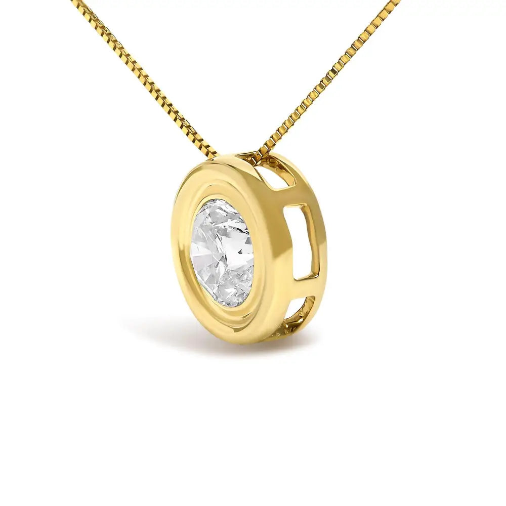 14k yellow gold 1 3/8 cttw round champagne diamond bezel pendant necklace bijoux-nyc direct