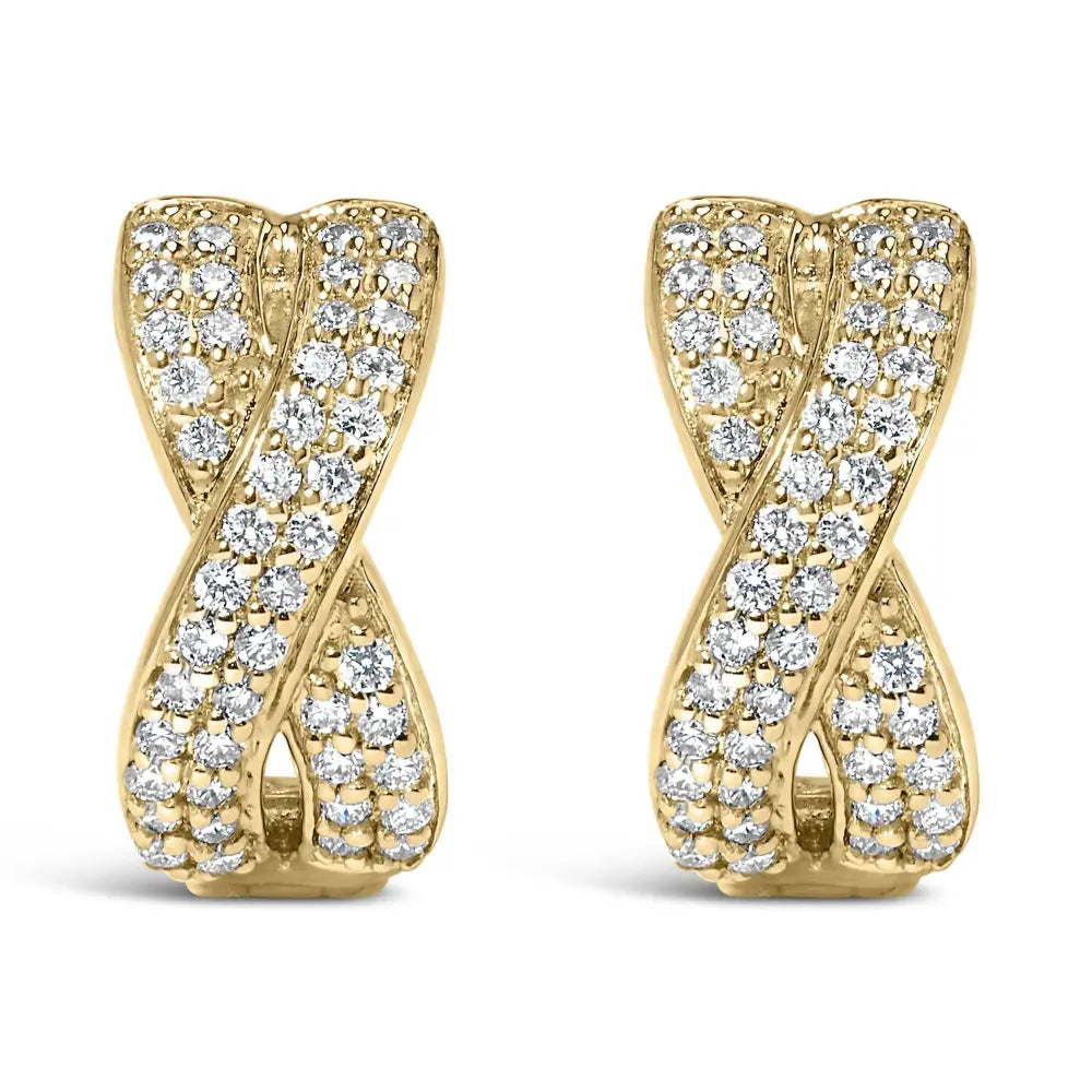 14K Yellow Gold 1/3 Cttw Diamond Criss Cross Huggie Hoop Earrings (G-H Color, SI2-I1 Clarity) - Bijoux-NYC Direct