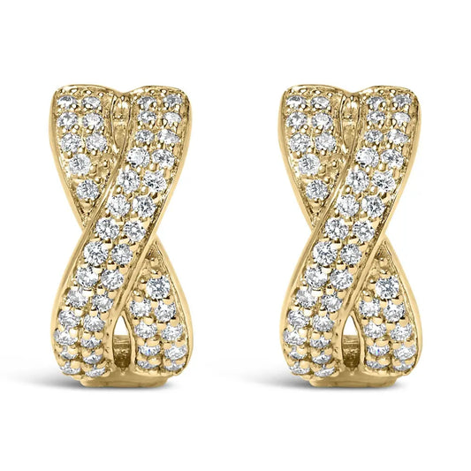 14K Yellow Gold 1/3 Cttw Diamond Criss Cross Huggie Hoop Earrings (G-H Color, SI2-I1 Clarity) - Bijoux-NYC Direct