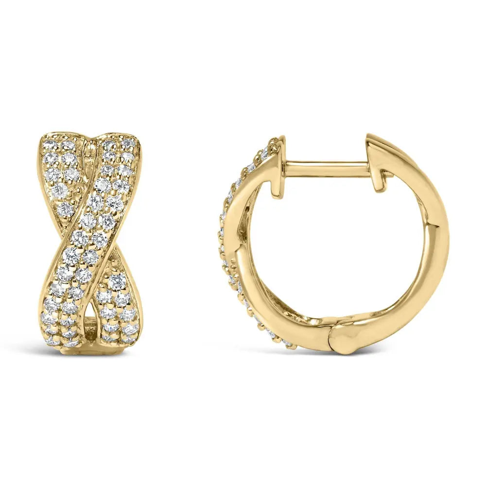 14K Yellow Gold 1/3 Cttw Diamond Criss Cross Huggie Hoop Earrings (G-H Color, SI2-I1 Clarity) - Bijoux-NYC Direct