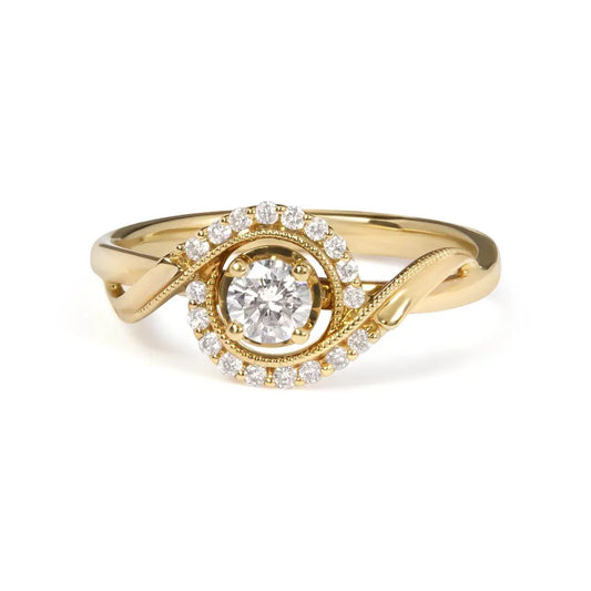 14K Yellow Gold 1/3 Cttw Diamond Solitaire and Halo Swirl Engagement Ring (G-H Color, VS2-SI1 Clarity)- Size 7 - Bijoux-NYC Direct
