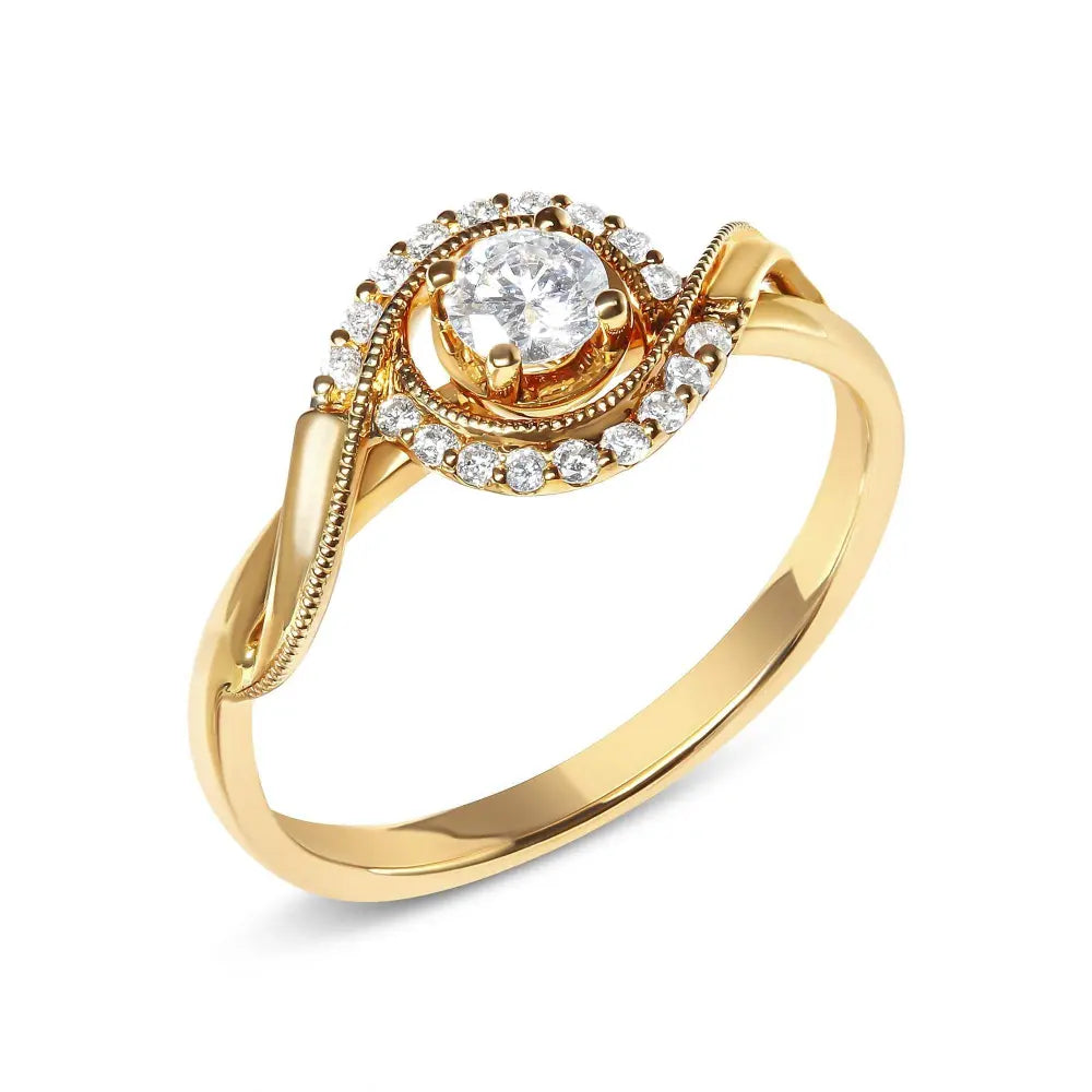 14K Yellow Gold 1/3 Cttw Diamond Solitaire and Halo Swirl Engagement Ring (G-H Color, VS2-SI1 Clarity)- Size 7 - Bijoux-NYC Direct