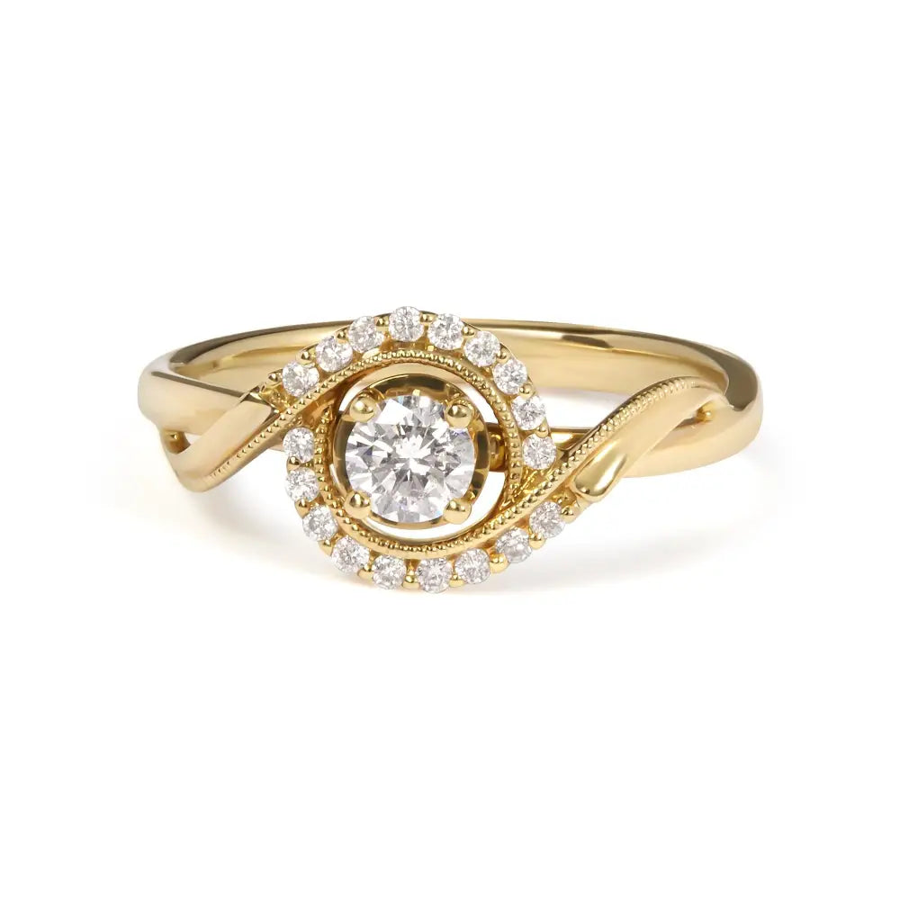 14k yellow gold 1/3 cttw diamond swirl halo engagement ring size 7 bijoux-nyc direct